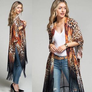 Sexy Leopard Fringe Kimono Coverup Duster Jacket